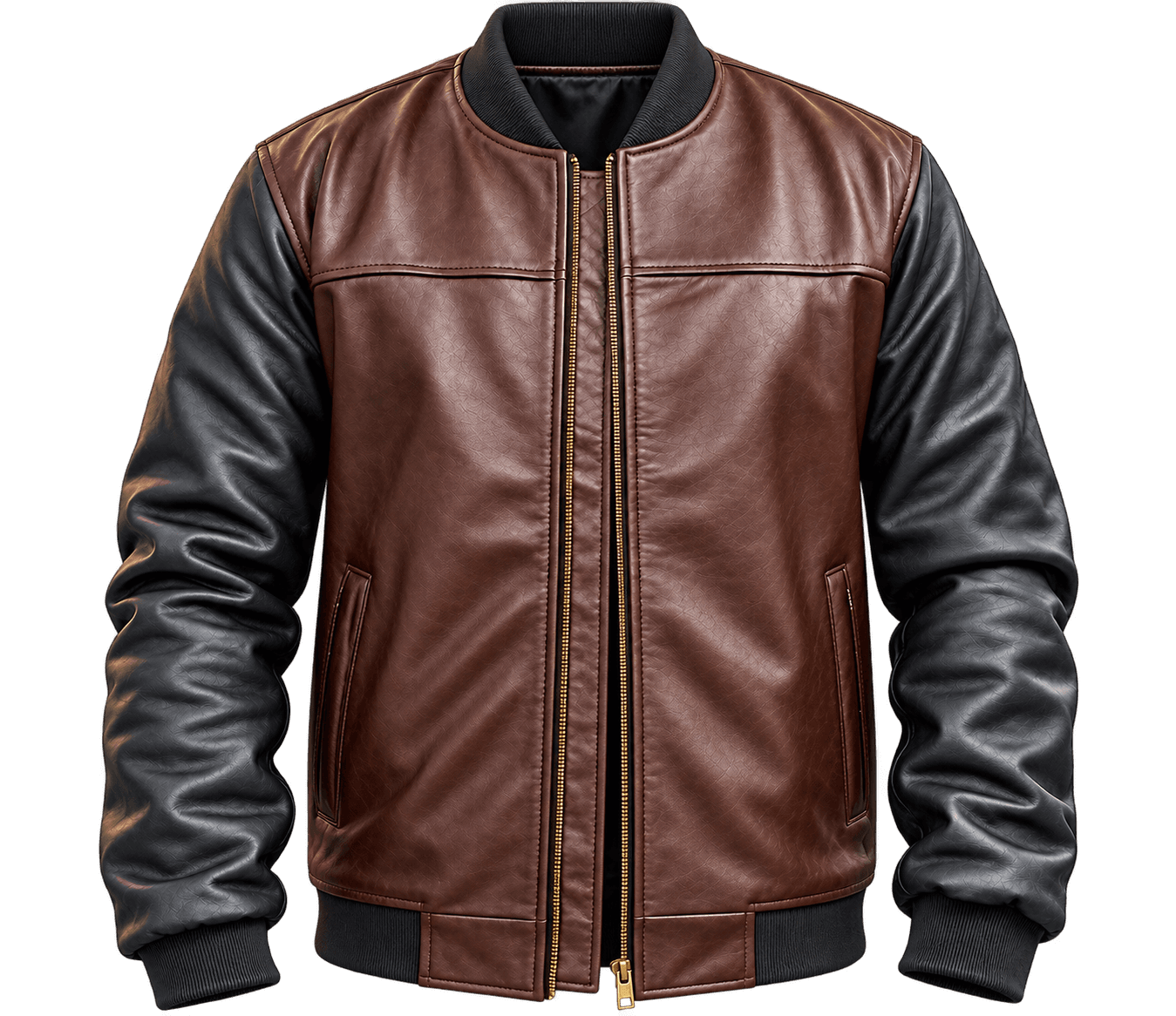 Brown and black leather jacket